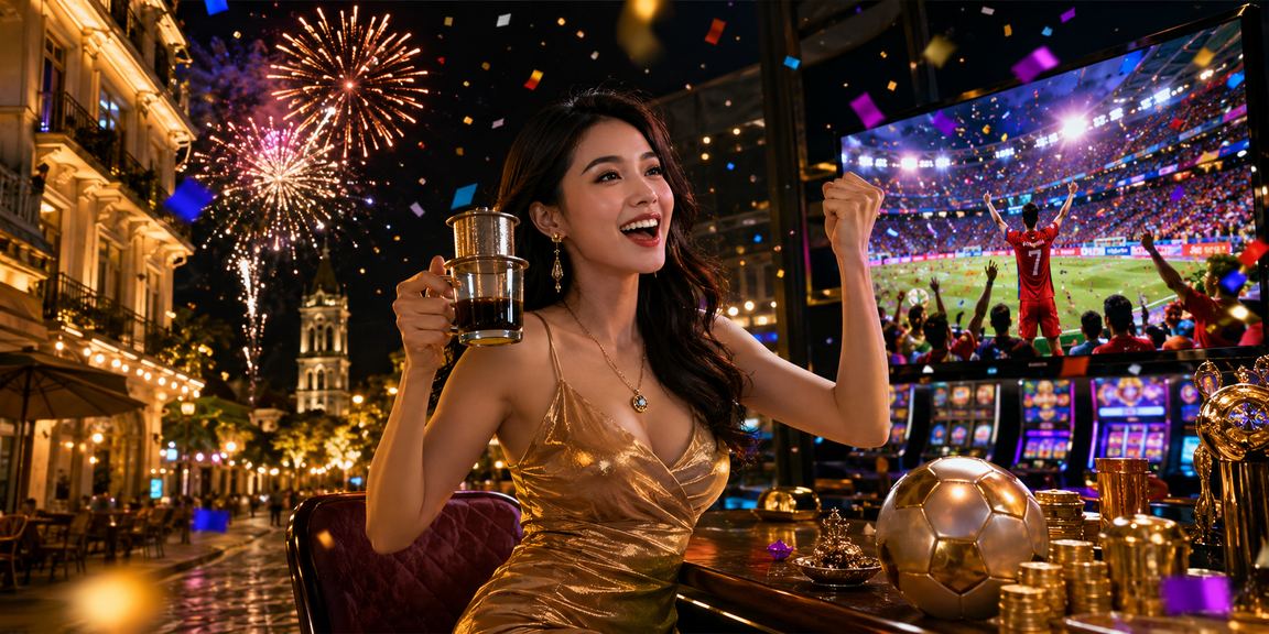 Người chơi thưởng thức cà phê Hà Nội trong lúc trải nghiệm slot game trên điện thoại