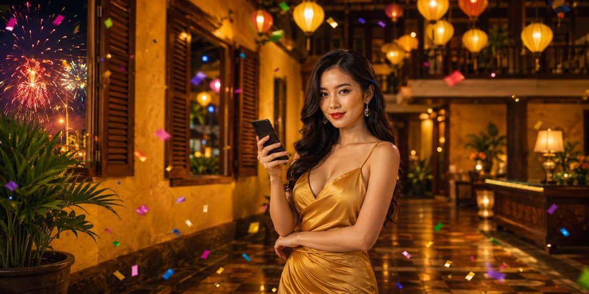 Người dùng truy cập casino trên điện thoại tại chợ đêm Hội An